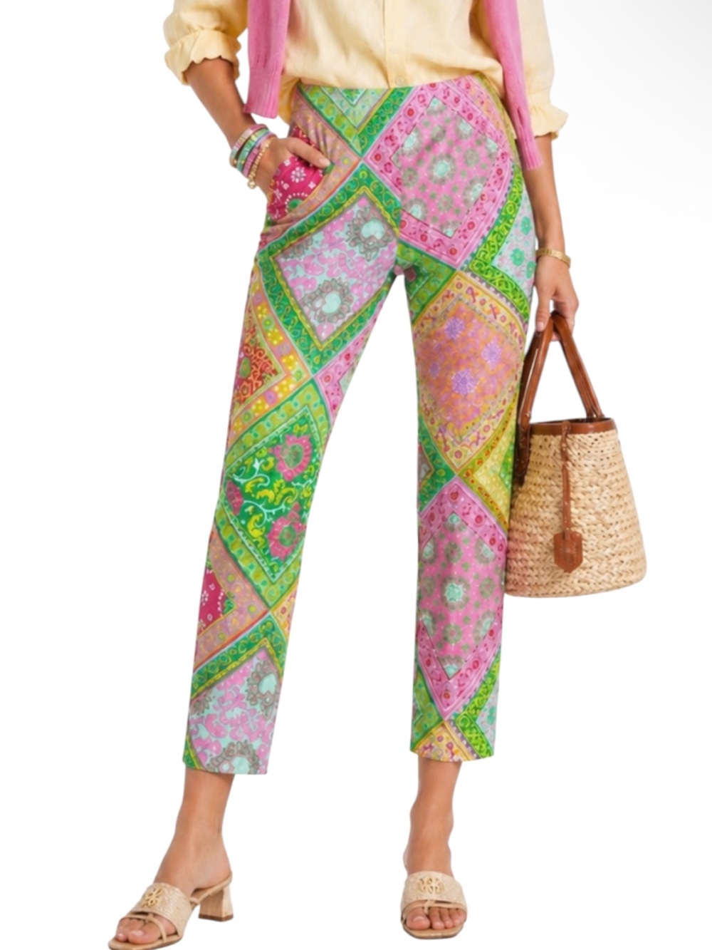 Y2K MARY JANE MARCASIANO Patchwork Paisley Ankle Pants Preppy Resort Statement 6 - Picture 1 of 12